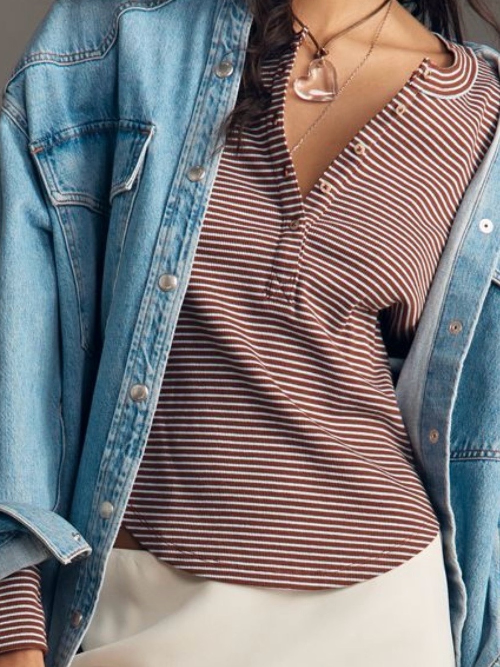 Pilcro Brown and White Striped Henley Tee
NWT